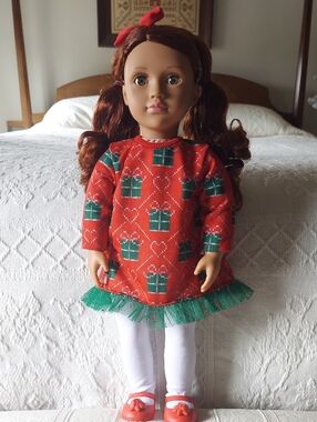 Our Generation Luz 18" Doll With Red & Green Holiday Seater Dress , Hazel Eyes